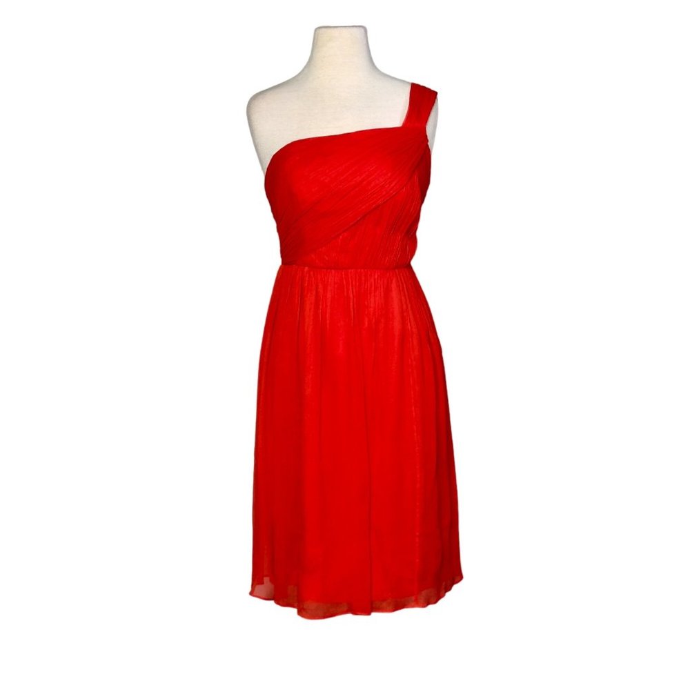 J Crew Vivid Poppy Red Pure Silk Lucienne One-Shoulder Chiffon Mini Dress Size 6